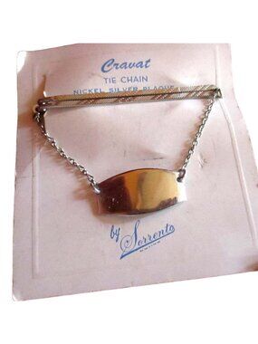 Nickel Silver Plated Tie Chain With Engraving Plate Vintage Sorrento Cravat